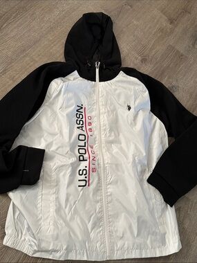 U.S. Polo Assn. Black & White Hooded Zip Jacket